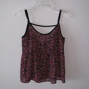 Pink flower with black trim see through tank top Bajee Collection Small
